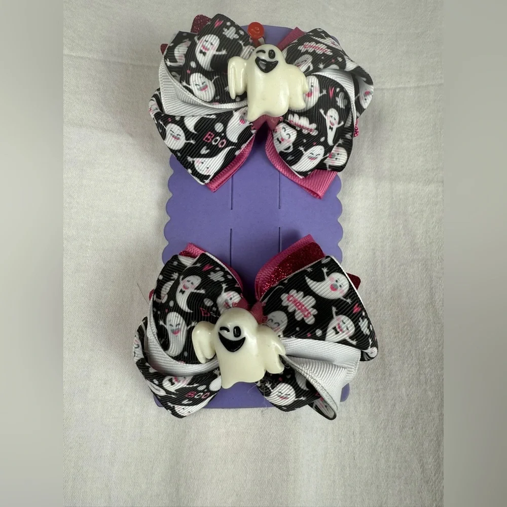 HandMade Ghost Hair Bows with Pink and Black Accents‎